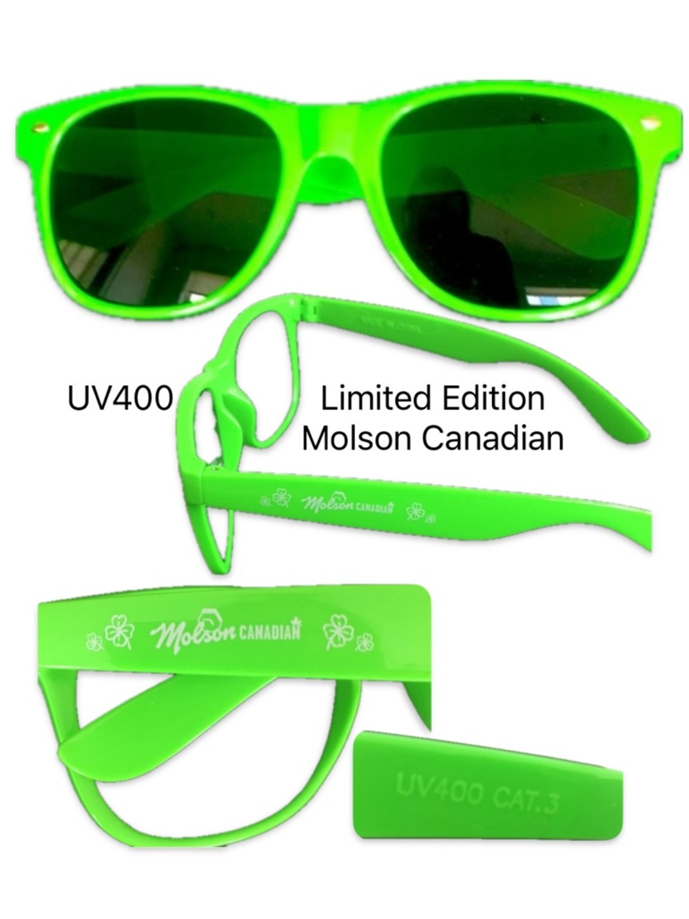 NWOT: St. Patrick’s Day  Molson Canadian Green Sunglasses UV400 Limited Edition